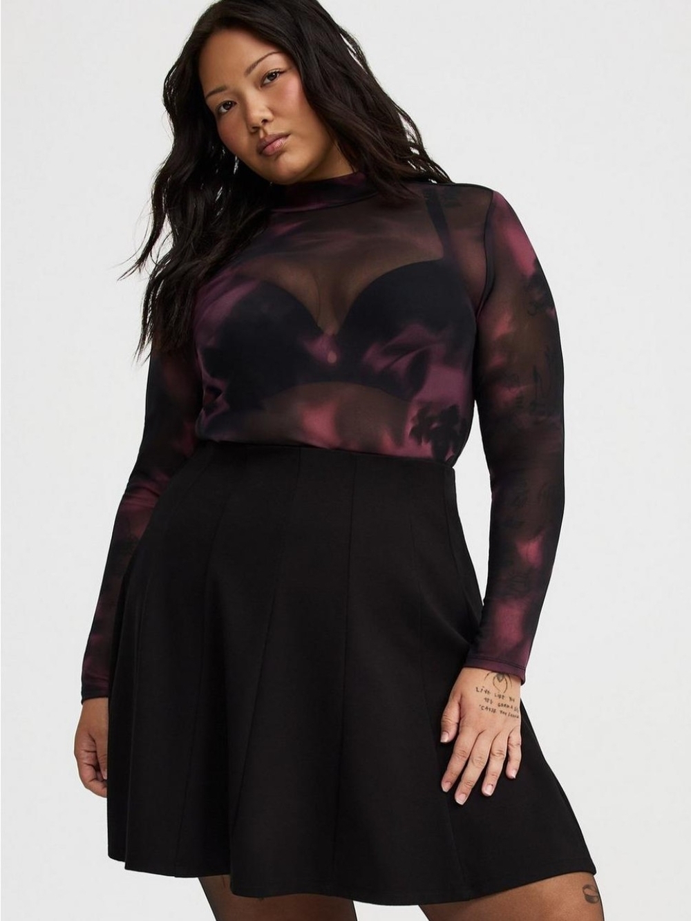 Torrid Jeans Floral Mesh Mock Neck Long Sleeve Top Size 1 1X